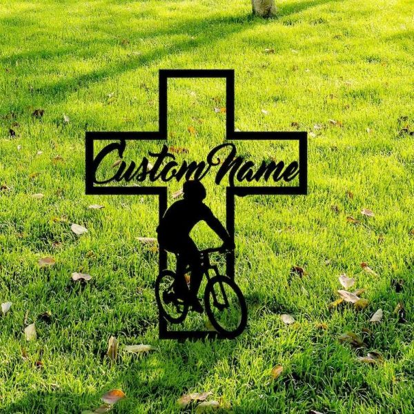 Personalized Cycling Memorial Sign Yard Stakes Bike Rider Grave Marker Cemetery Decor Custom Metal Sign