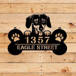 Personalized Dachshund Dog Bone Address Sign House Number Plaque Custom Metal Sign 1