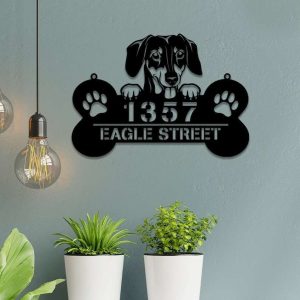 Personalized Dachshund Dog Bone Address Sign House Number Plaque Custom Metal Sign 2