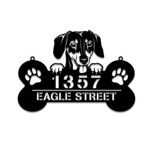 Personalized Dachshund Dog Bone Address Sign House Number Plaque Custom Metal Sign 3