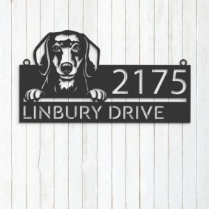 Personalized Dachshund Dog Cute Puppy Address Sign House Number Plaque Custom Metal Sign 3 Sao chep