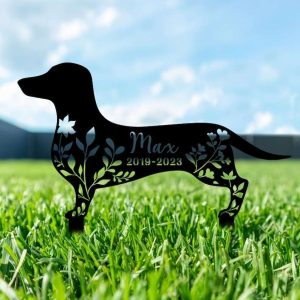 Personalized Dachshund Dog Memorial Sign Yard Stakes Floral Dachshund Grave Marker Cemetery Decor Custom Metal Sign 1