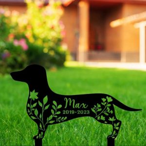 Personalized Dachshund Dog Memorial Sign Yard Stakes Floral Dachshund Grave Marker Cemetery Decor Custom Metal Sign 2