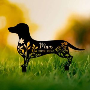 Personalized Dachshund Dog Memorial Sign Yard Stakes Floral Dachshund Grave Marker Cemetery Decor Custom Metal Sign 3