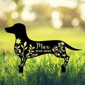 Personalized Dachshund Dog Memorial Sign Yard Stakes Floral Dachshund Grave Marker Cemetery Decor Custom Metal Sign 4