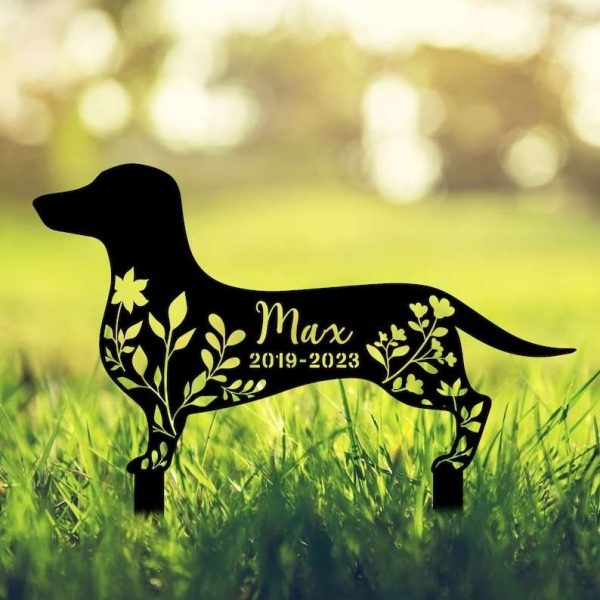 Personalized Dachshund Dog Memorial Sign Yard Stakes Floral Dachshund  Grave Marker Cemetery Decor Custom Metal Sign