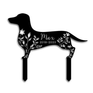 Personalized Dachshund Dog Memorial Sign Yard Stakes Floral Dachshund Grave Marker Cemetery Decor Custom Metal Sign 5