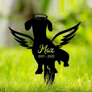 Personalized Dachshund with Wings Memorial Sign Yard Stakes Grave Marker Cemetery Decor Custom Metal Sign 1