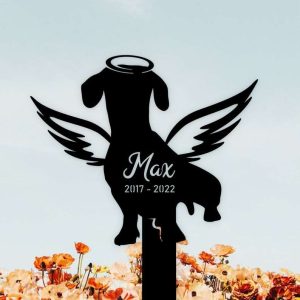 Personalized Dachshund with Wings Memorial Sign Yard Stakes Grave Marker Cemetery Decor Custom Metal Sign