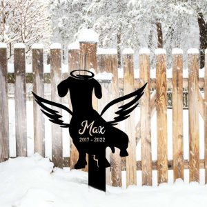 Personalized Dachshund with Wings Memorial Sign Yard Stakes Grave Marker Cemetery Decor Custom Metal Sign 3