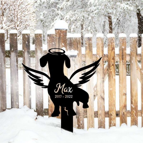 Personalized Dachshund with Wings Memorial Sign Yard Stakes Grave Marker Cemetery Decor Custom Metal Sign