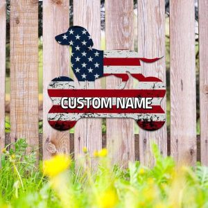 Personalized Dachshunds American Flag Sign Independence Day Veteran Day Patriotic Decor Custom Metal Sign