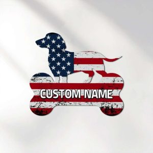 Personalized Dachshunds American Flag Sign Independence Day Veteran Day Patriotic Decor Custom Metal Sign 2