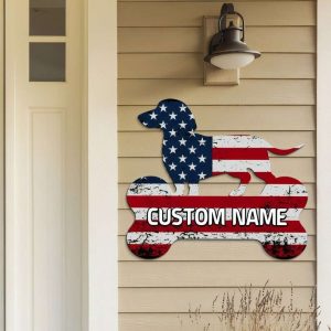 Personalized Dachshunds American Flag Sign Independence Day Veteran Day Patriotic Decor Custom Metal Sign 3