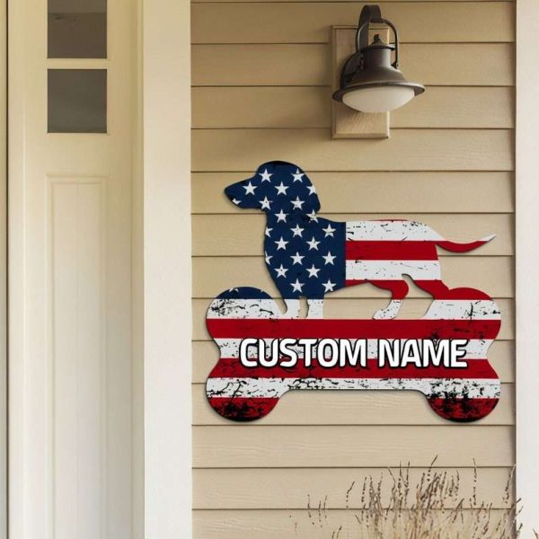 Personalized Dachshunds American Flag Sign Independence Day Veteran Day Patriotic Decor Custom Metal Sign