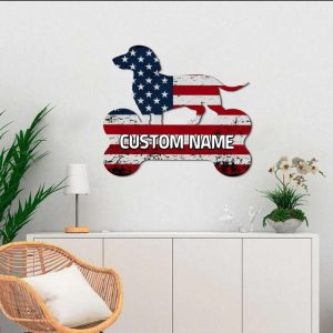 Personalized Dachshunds American Flag Sign Independence Day Veteran Day Patriotic Decor Custom Metal Sign 4