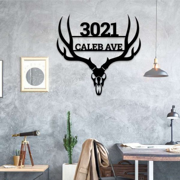 Personalized Deer Antler Address Sign House Number Plaque Custom Metal Sign