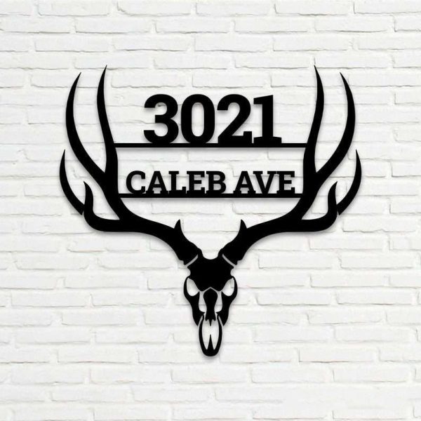 Personalized Deer Antler Address Sign House Number Plaque Custom Metal Sign