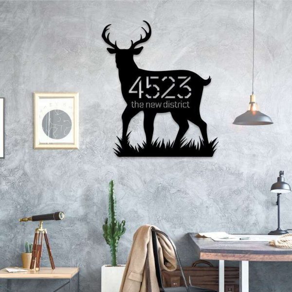 Personalized Deer Antler Forest Address Sign House Number Plaque Custom Metal Sign