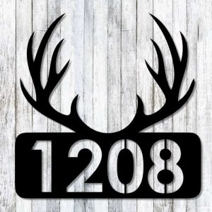 Personalized Deer Antlers Address Sign Hunters Hunting House Number Plaque Custom Metal Sign