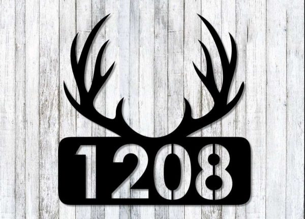 Personalized Deer Antlers Address Sign Hunters Hunting House Number Plaque Custom Metal Sign