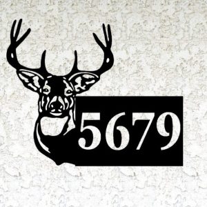 Personalized Deer Buck Antler Address Sign House Number Plaque Custom Metal Sign