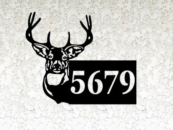 Personalized Deer Buck Antler Address Sign House Number Plaque Custom Metal Sign