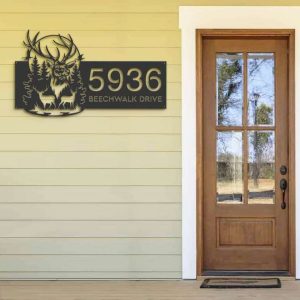 Personalized Deer Buck Forest Scene Address Sign House Number Plaque Custom Metal Sign 3