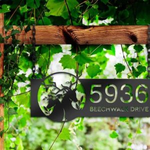 Personalized Deer Couple Flowe Forest Address Sign House Number Plaque Custom Metal Sign