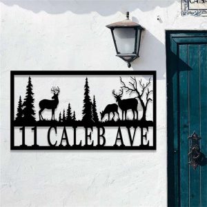 Personalized Deer Family Deer Buck Address Sign House Number Plaque Custom Metal Sign 1