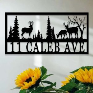 Personalized Deer Family Deer Buck Address Sign House Number Plaque Custom Metal Sign 4