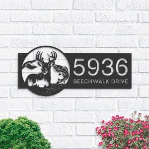 Personalized Deer Fish Duck Hunting Fishing Address Sign House Number Plaque Custom Metal Sign