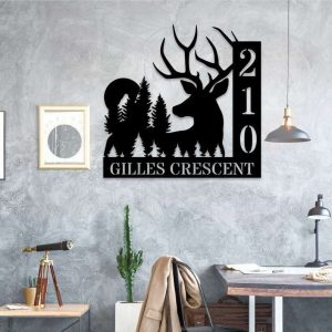 Personalized Deer Forest Sunset Vertical Address Sign House Number Plaque Custom Metal Sign 2