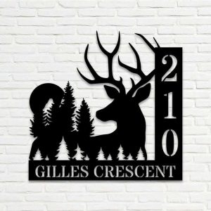 Personalized Deer Forest Sunset Vertical Address Sign House Number Plaque Custom Metal Sign 3