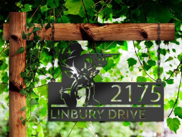 Personalized Deer Hunter Deer Hunting Address Sign House Number Plaque Custom Metal Sign