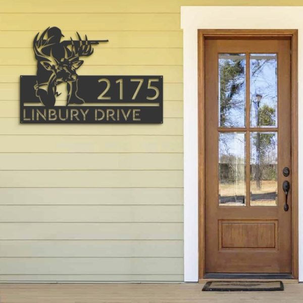 Personalized Deer Hunter Deer Hunting Address Sign House Number Plaque Custom Metal Sign