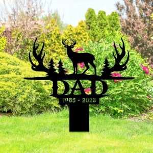 Personalized Deer Hunter Memorial Sign Yard Stakes Hunting Grave Marker Cemetery Decor Custom Metal Sign 3