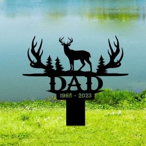 Personalized Deer Hunter Memorial Sign Yard Stakes Hunting Grave Marker Cemetery Decor Custom Metal Sign 4