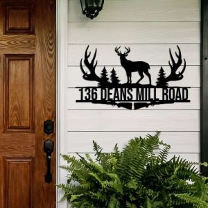 Personalized Deer Hunting Address Sign House Number Plaque Custom Metal Sign 1 1