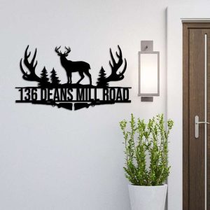 Personalized Deer Hunting Address Sign House Number Plaque Custom Metal Sign 2 1