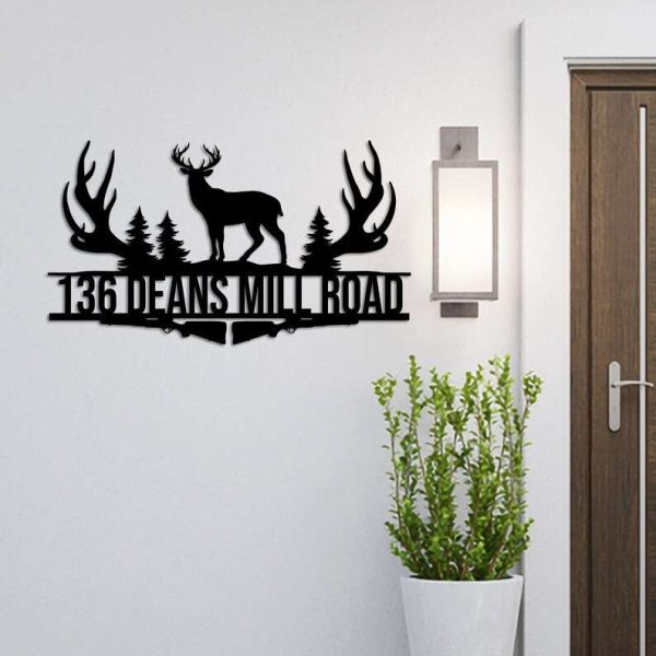 Personalized Deer Hunting Address Sign House Number Plaque Custom Metal Sign