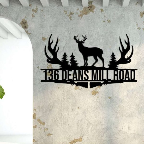 Personalized Deer Hunting Address Sign House Number Plaque Custom Metal Sign