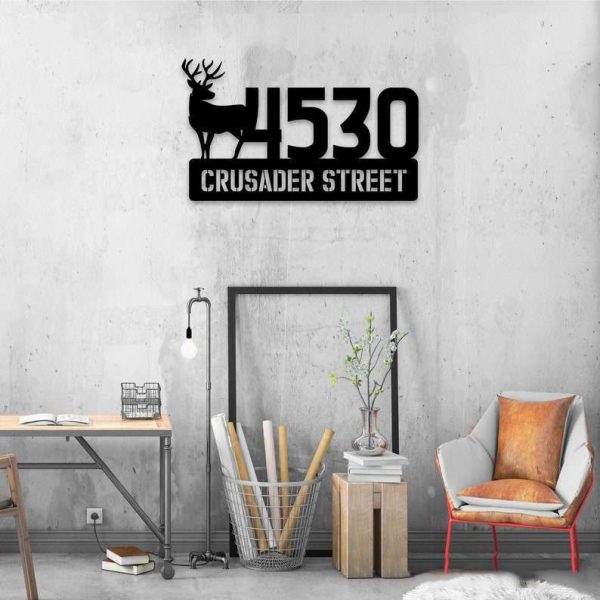 Personalized Deer Hunting Address Sign House Number Plaque Custom Metal Sign