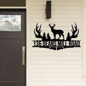 Personalized Deer Hunting Address Sign House Number Plaque Custom Metal Sign 4