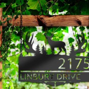 Personalized Deer Hunting Gun Forest Address Sign House Number Plaque Custom Metal Sign 2