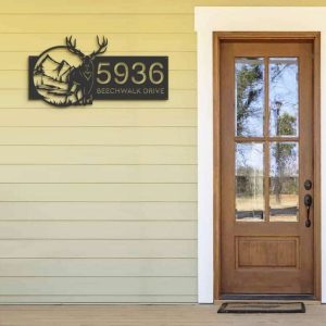 Personalized Deer Mountain Wild Scene Address Sign House Number Plaque Custom Metal Sign 2