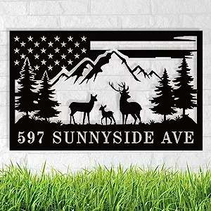 Personalized Deer Scene Hunting Camp Sign Address Sign House Number Plaque Custom Metal Sign