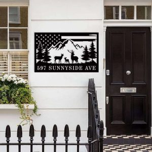 Personalized Deer Scene Hunting Camp Sign Address Sign House Number Plaque Custom Metal Sign 3