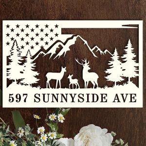 Personalized Deer Scene Hunting Camp Sign Address Sign House Number Plaque Custom Metal Sign 4