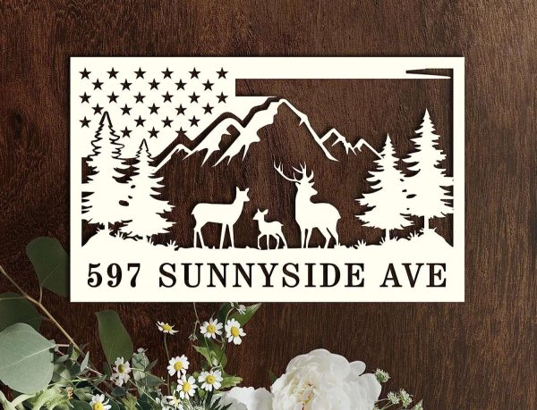 Personalized Deer Scene Hunting Camp Sign Address Sign House Number Plaque Custom Metal Sign